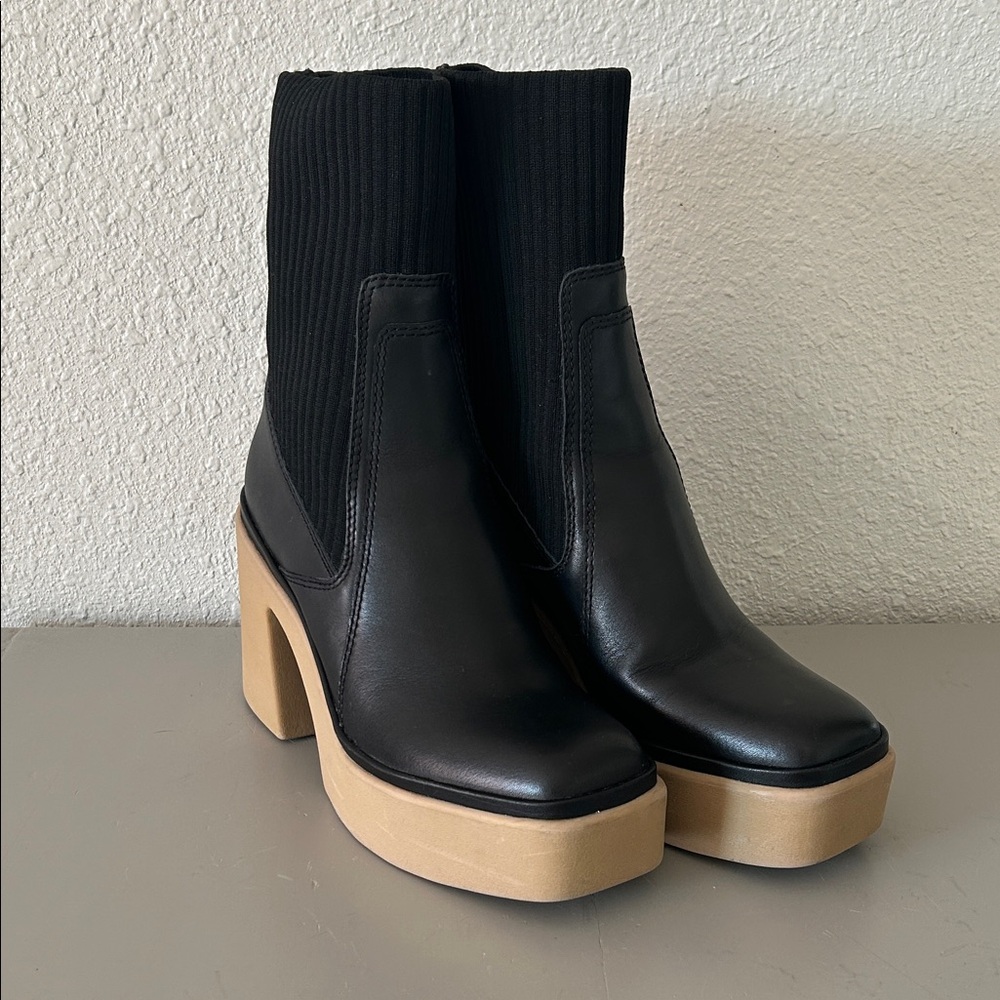 Dolce Vita Black Leather Ankle Boots with Tan Sole